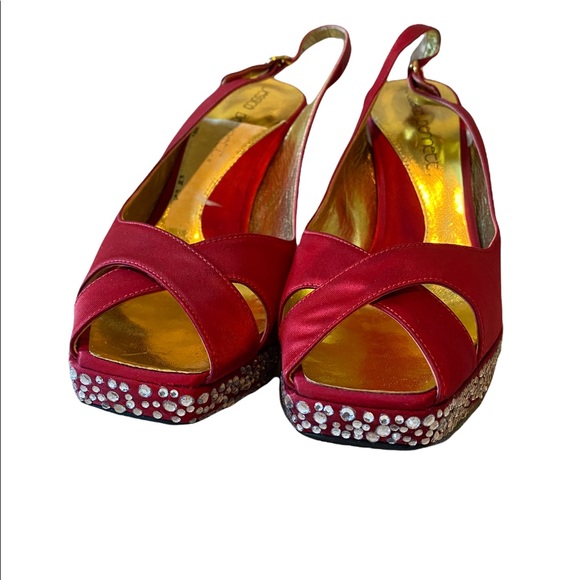 JESSICA BENNETT Used  Halo Heels ~ Red Satin 8.5 - Picture 6 of 10